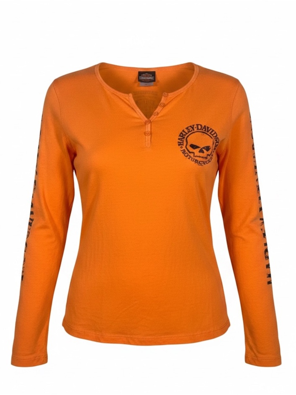 Harley-Davidson Orange Long Sleeve Henley with Skull Logo